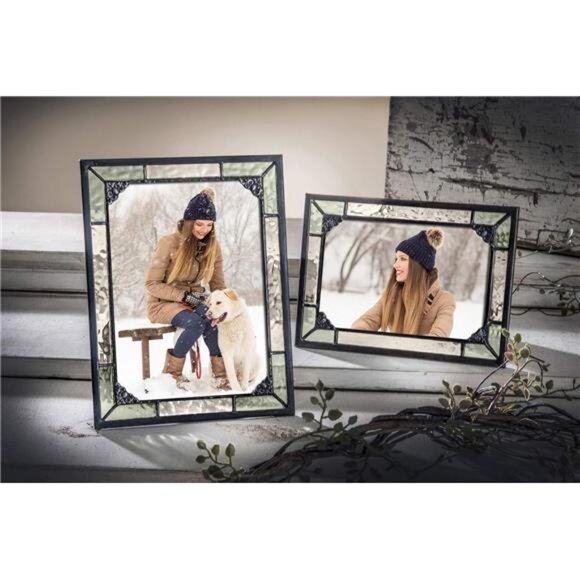 Vintage Green Stained Glass Picture Frame 5x7 Tabletop Photo Display Decor - Picture 4 of 5